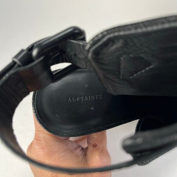 Allsaints Open Toe Heels Branson Sz 40 9 Black Ankle Strap Cone Heel Sandals - Picture 11 of 12